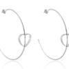 Brinco Argola Grande Fina com Coração Embutido Folheado em Ródio Branco