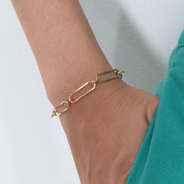 Pulseira De Elos Intercalados Com Círculo Folheado Em Ouro 18k - Image 2