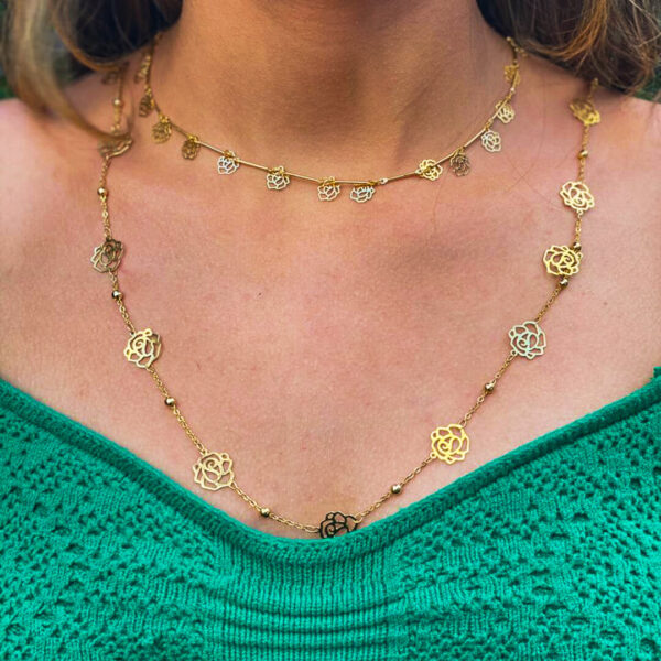 Colar Longo com Bolinha e Flor Folheado em Ouro 18k - Image 2