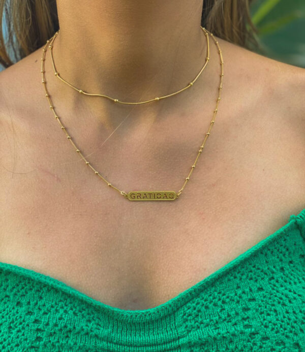 Colar com Corrente com Pingente Gratidão Folheado  Ouro 18k - Image 2