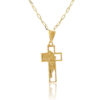 Colar com Pingente de Cruz e Face de Jesus Folheado em Ouro 18k
