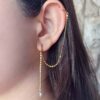 Brinco Argolinha Corrente Com Ponto De Luz E Piercing Fake Folheado Em Ouro 18k - Image 2