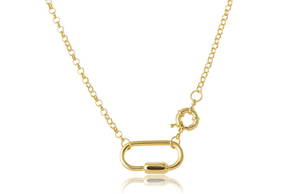 Colar com Corrente de Elo Largo  com Fecho Bóia com Mosquetão Folheado em Ouro 18k