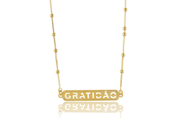Colar com Corrente com Pingente Gratidão Folheado  Ouro 18k
