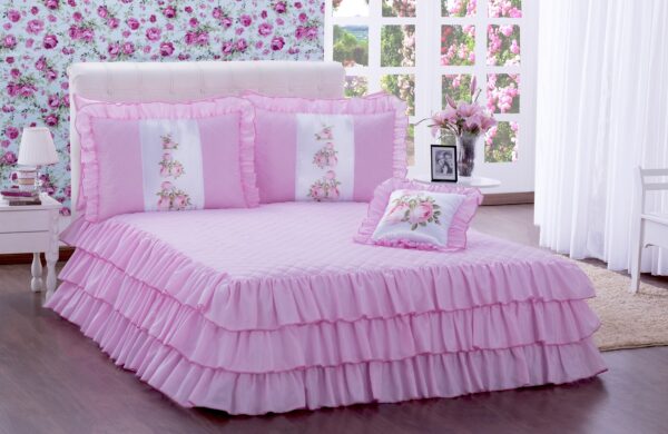 Kit Colcha Com Babado Sofia Casal 04 Peças