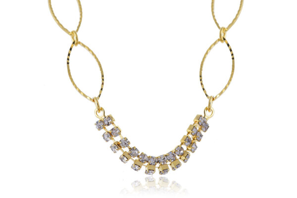 Pulseira com Aros Ovais e Strass Folheado em Ouro 18k