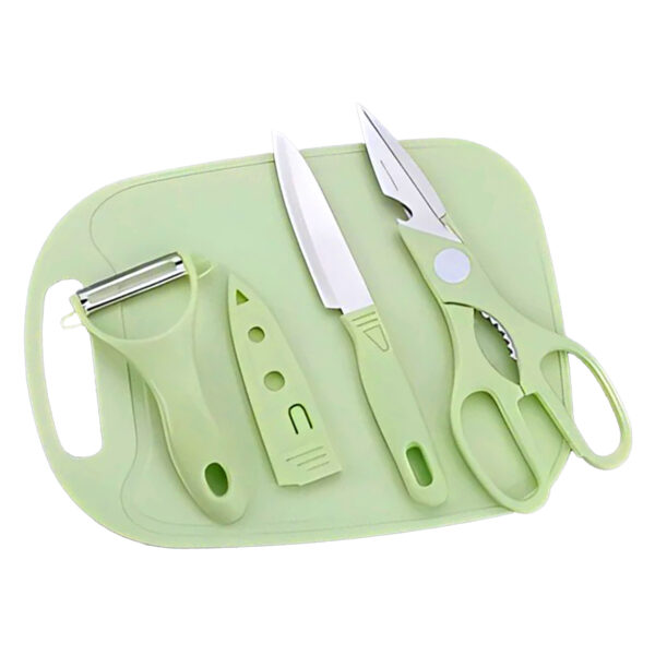 Kit Utensílios Cozinha Faca Tabua Tesoura Descascador Verde