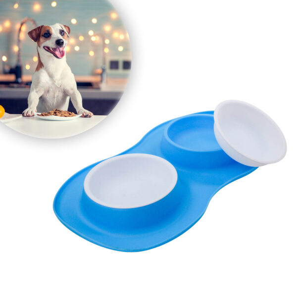 Comedor Pote Para Ração Agua Tigela Duplo Cachorro Gato Silicone Cor:Azul - Image 2