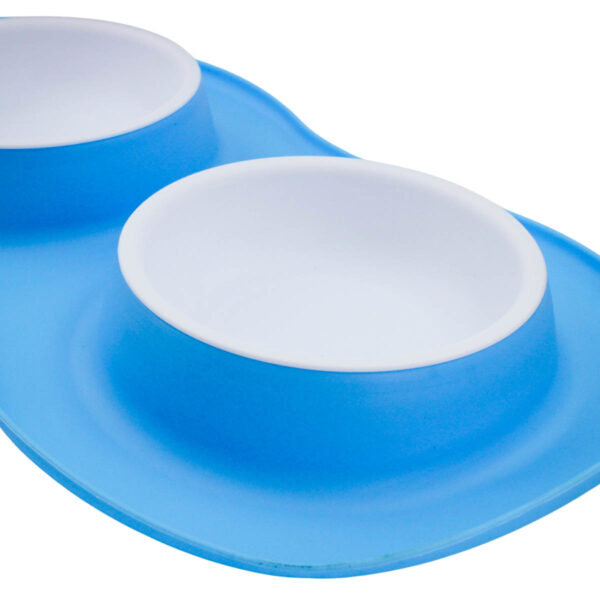Comedor Pote Para Ração Agua Tigela Duplo Cachorro Gato Silicone Cor:Azul - Image 4