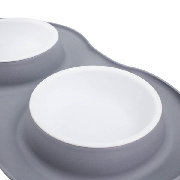 Comedor Pote Para Ração Agua Tigela Duplo Cachorro Gato Silicone Cor:Cinza - Image 2