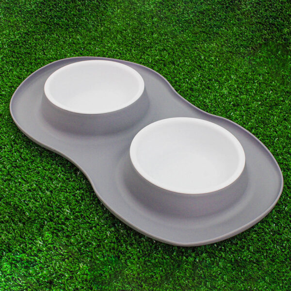 Comedor Pote Para Ração Agua Tigela Duplo Cachorro Gato Silicone Cor:Cinza - Image 3