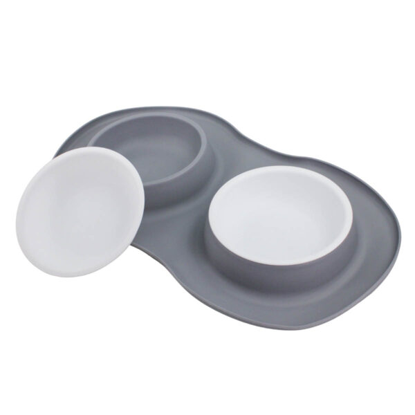 Comedor Pote Para Ração Agua Tigela Duplo Cachorro Gato Silicone Cor:Cinza - Image 4
