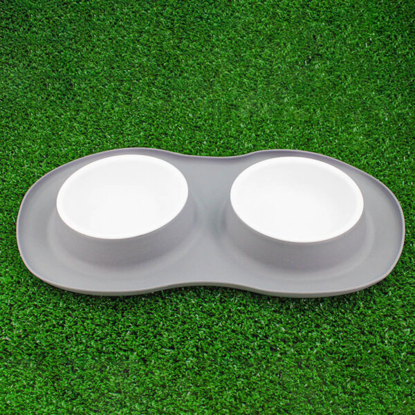 Comedor Pote Para Ração Agua Tigela Duplo Cachorro Gato Silicone Cor:Cinza - Image 5