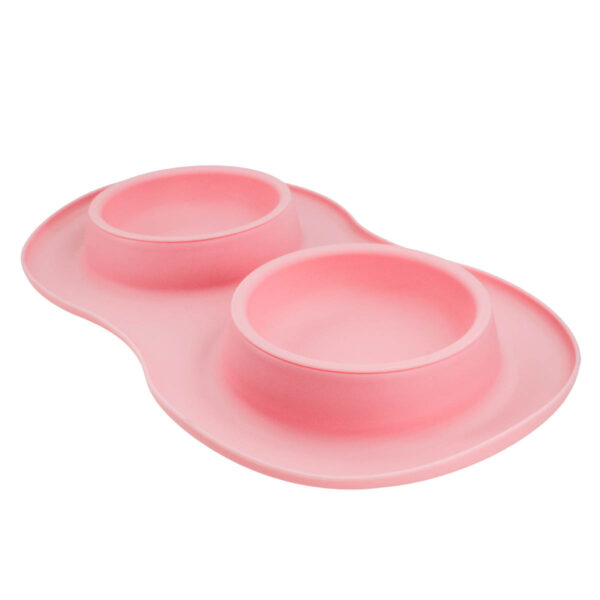 Comedor Pote Para Ração Agua Tigela Duplo Cachorro Gato Silicone Cor:Rosa - Image 3