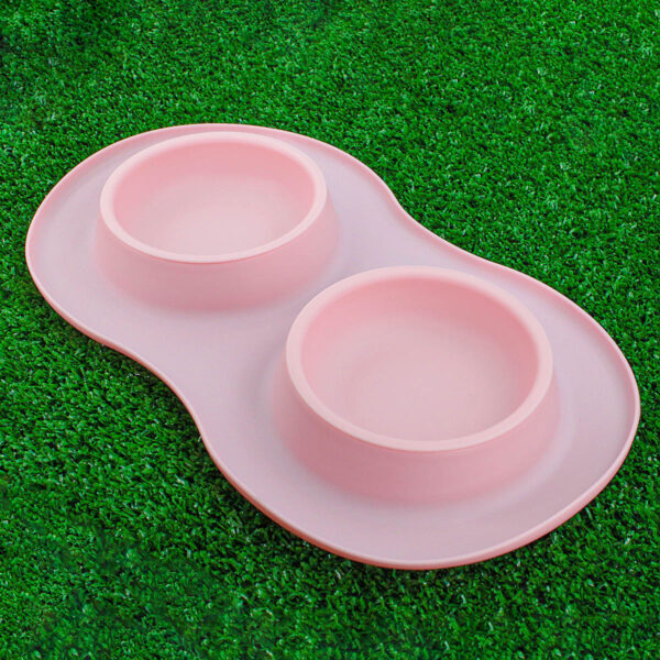 Comedor Pote Para Ração Agua Tigela Duplo Cachorro Gato Silicone Cor:Rosa - Image 4
