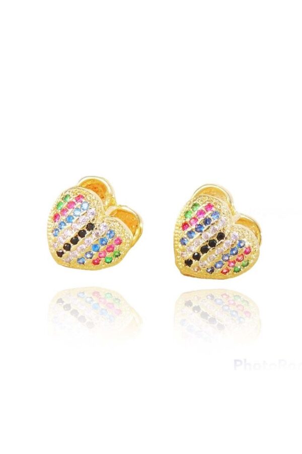 Brinco Argolinha Coração Com Mini Zirconias Coloridas