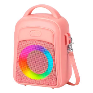 Caixa Som Mochila com Alça Portátil Bluetooth USB Rádio Rosa