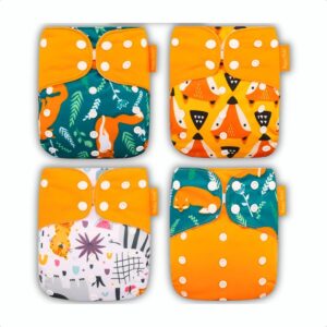 Kit 4 Fraldas Ecológicas de Pano Premium + 4 Absorvente 6 Camadas