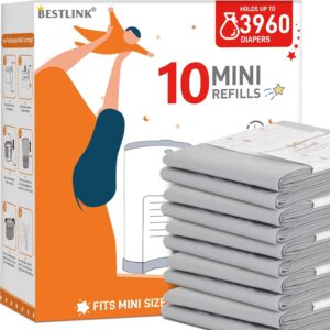 Pacote com 10 refis compatíveis com mini baldes de fraldas DEKOR | Sacos de recarga de 20% de comprimento extra para 3960 fraldas | Melhor controle de odor com perfume de bebê