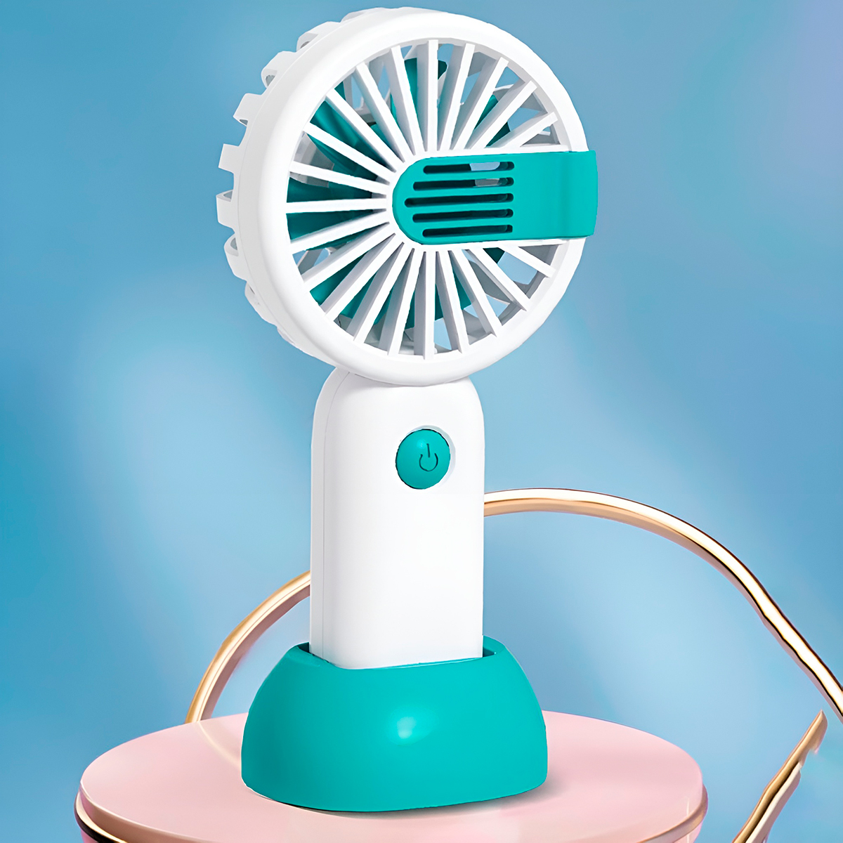 Mini Ventilador Portátil Recarregável com Base Cor:Azul