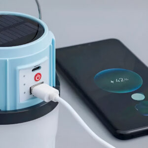 Lanterna Recarregável Estilo Lampião USB Solar Cor:Azul