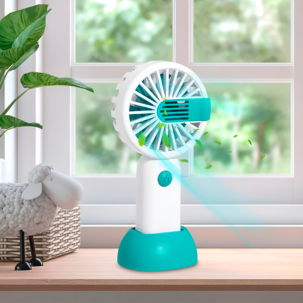Mini Ventilador Portátil Recarregável com Base Cor:Azul - Imagem 3