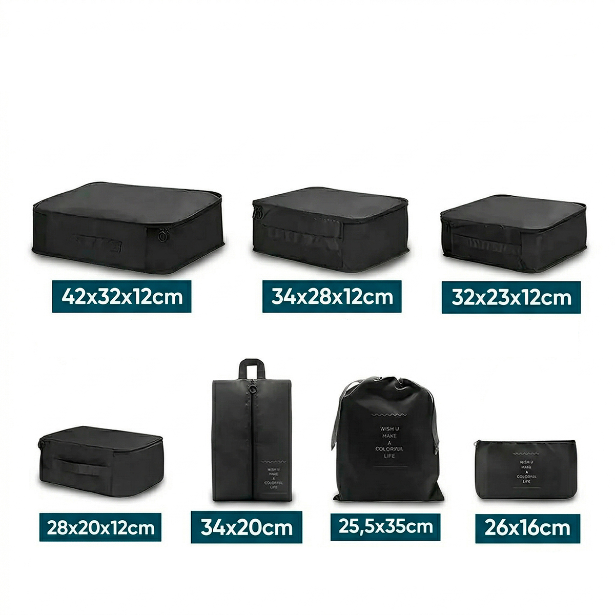 Kit 7 Peças Necessaire Organizadores Cor:Preto - Imagem 6