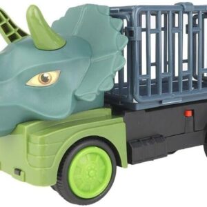Caminhão de Brinquedo Transportador de Dinossauros Triceratops – Carrinho com Jaula de Transporte, Rodas Livres, Brinquedo Educativo Temático de Dinossauro para Crianças 3+ anos