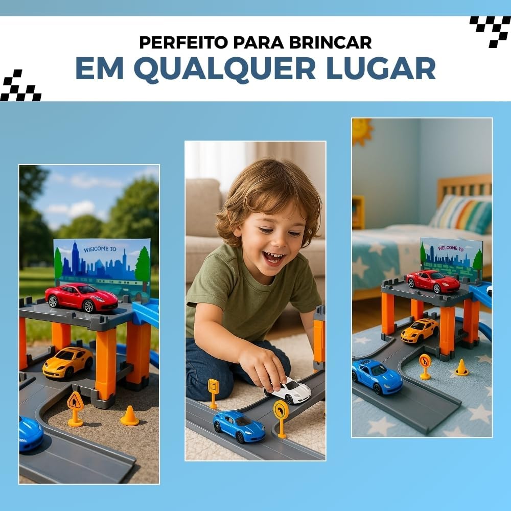 Radical Racing Pista de Carros com Rampa Radical, Circuito Infantil com Curvas e Obstáculos, Brinquedo Educativo para Crianças com Carro Incluso - Imagem 6