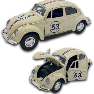 Carrinho de ferro Fusca 53, Miniatura de carro colecionável, abre portas e capô, Com fricção, Bege, 12 CM
