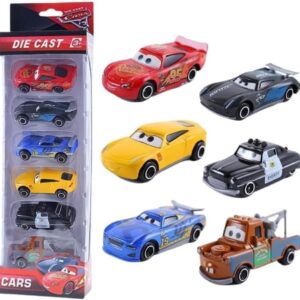 Kit 6 Carrinhos Metal Inspirados Cars Relâmpago McQueen Mate Jackson Storm Cruz Ramirez Xerife Swervez Miniaturas Colecionáveis