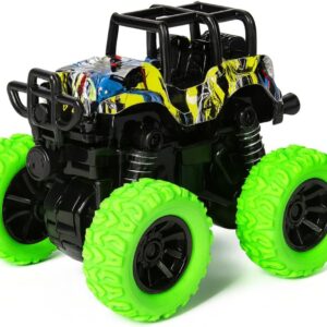Carrinho Monster Truck Infantil com Rodas Grandes verde, Movimento de Fricção e Design Radical para Crianças (Roda Verde)