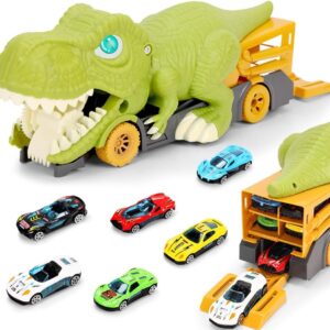 Dinossauro Brinquedo Corrida, Carrinho de Dinossauros, Pista Radical Animal, Kit Pista com Lançador de Carrinho, Equipado com 6 Carros, Dinossauro Brinquedo Grande