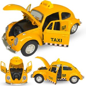 Carrinho Miniatura Fusca Taxi De Metal Abre As Portas E Capô