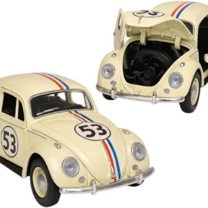 Carrinho de Ferro Fusquinha Herbie 53 Clássico Abre as Portas e o Capô Modelo de Coleção com Fricção e Detalhamento Realista