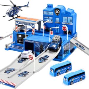 Pista de Carrinhos Infantil Garagem com Acessórios Polícia Maxi Toys