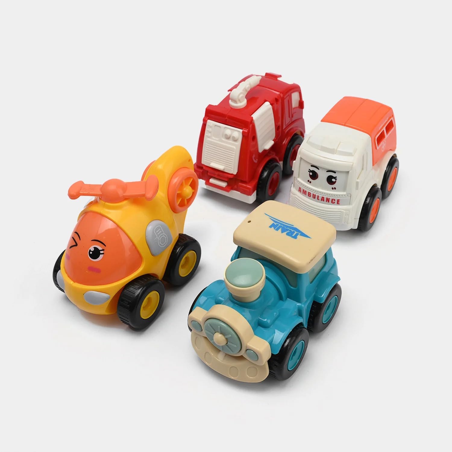 Kit 4 Carrinhos Educativos Infantis Veículos de Brinquedo para Bebês e Crianças Pequenas Ambulância, Bombeiro, Trem, Helicóptero Resistente e Seguro para Presente - Imagem 5