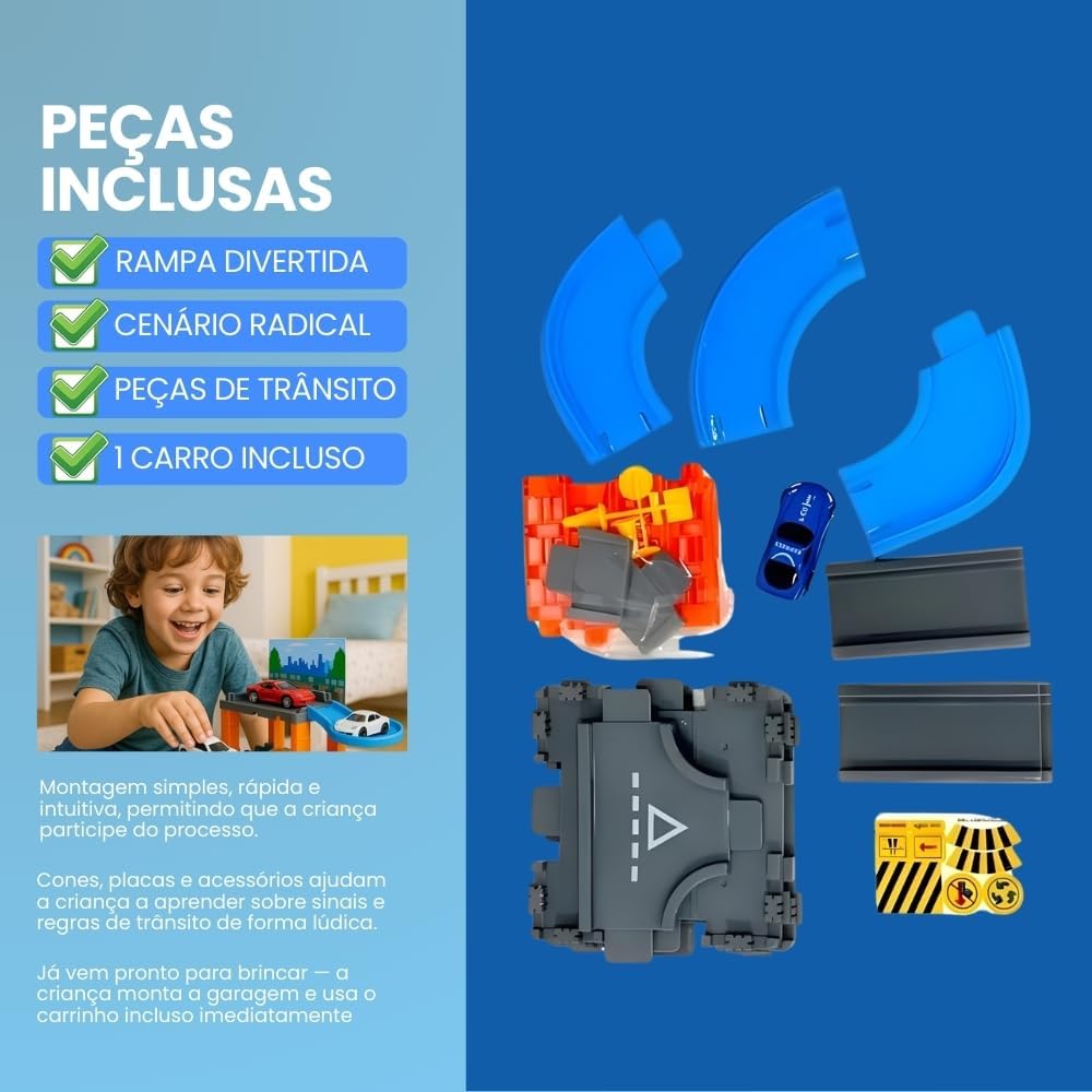 Radical Racing Pista de Carros com Rampa Radical, Circuito Infantil com Curvas e Obstáculos, Brinquedo Educativo para Crianças com Carro Incluso - Imagem 5
