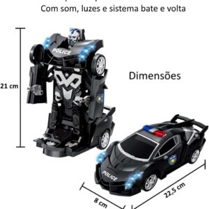 Brinquedo Infantil Carrinho Polícia Luz e Som que vira Robô