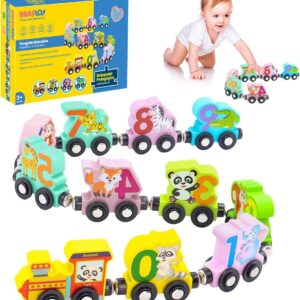 Trem Veículos Magnético de Madeira Montessori Educativo Brinquedo Infantil Com Números e Animal (Trem Veículos Magnético de Madeira)