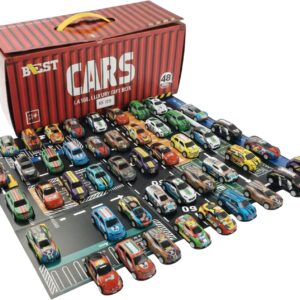 Kit 48 Carrinhos Die Cast de Metal com Tapete e Maleta - Miniaturas Colecionáveis, Estacionamento Portátil e Tapete de Lazer - Presente para Meninos e Meninas de 3 a 10 Anos