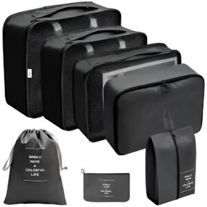 Kit 7 Peças Necessaire Organizadores Cor:Preto