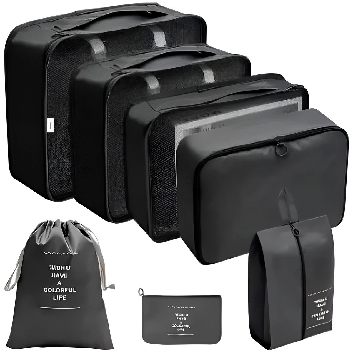 Kit 7 Peças Necessaire Organizadores Cor:Preto