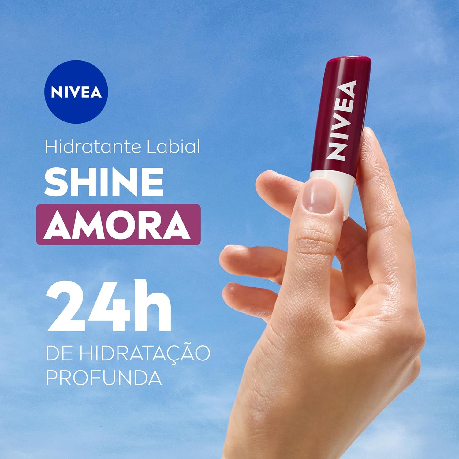 NIVEA Hidratante Labial Amora Shine 4,8g, Hidratação Intensa 24h, Cor Suave, Brilho Delicado, Cuidado Diário, Manteiga de Karité - Imagem 2