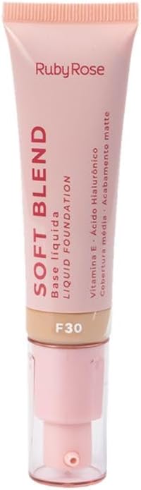 Base Líquida Soft Blend Ruby Rose Matte Média Cobertura Efeito Aveludado (F30, 30g)