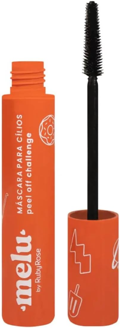 Melu by RubyRose Máscara para Cílios Peel Off Challenge com Escova de Silicone, Super Alongamento, Laranja