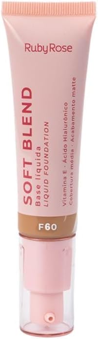 Base Líquida Soft Blend Ruby Rose Matte Média Cobertura Efeito Aveludado (F60, 30g)