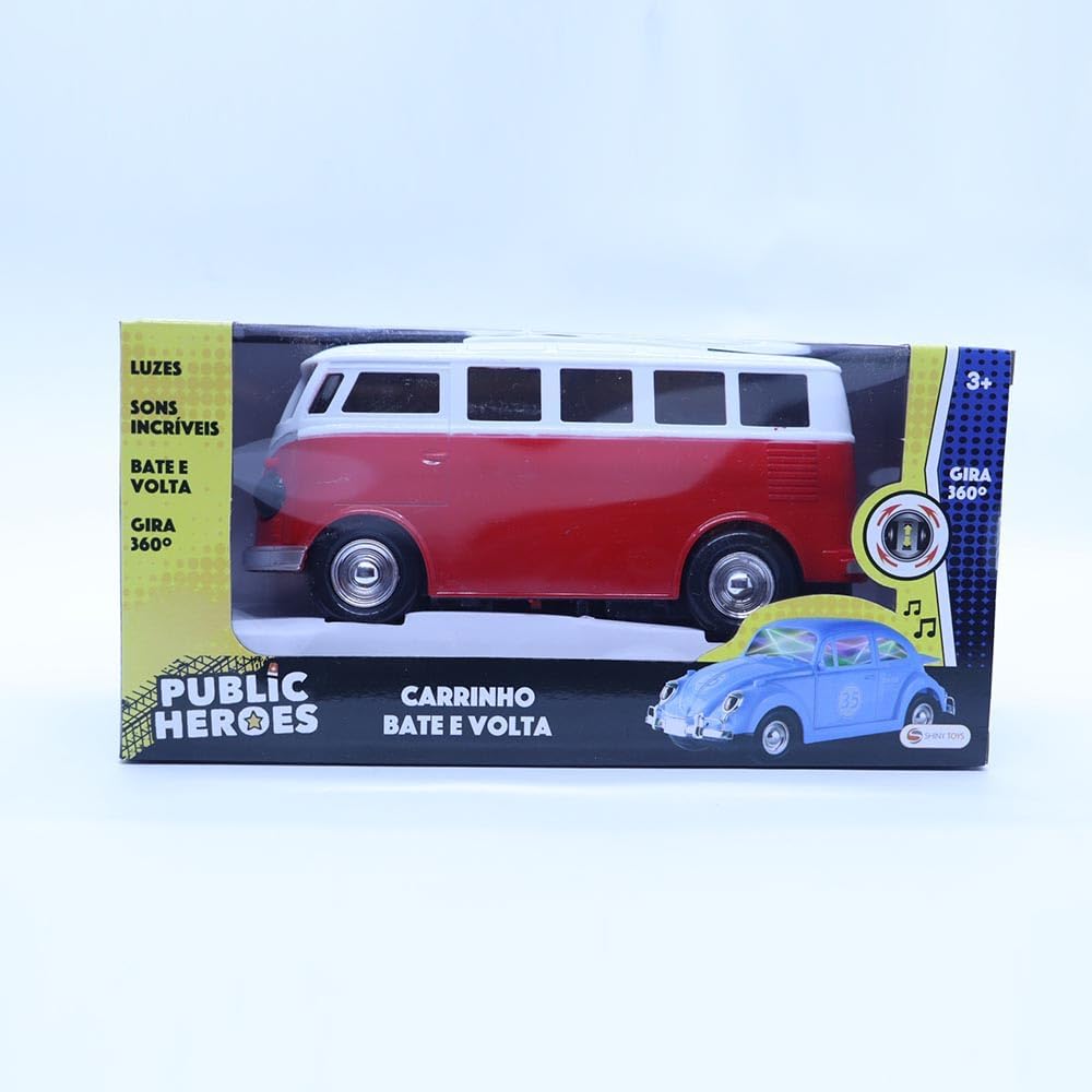 Carrinho de Brinquedo Kombi Com Luz e Som Bate e Volta Gira 360º Vermelho - Imagem 5
