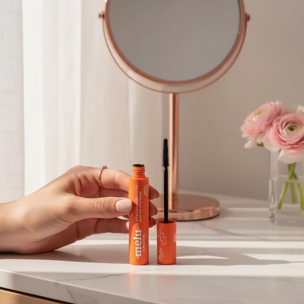 Melu by RubyRose Máscara para Cílios Peel Off Challenge com Escova de Silicone, Super Alongamento, Laranja - Imagem 5