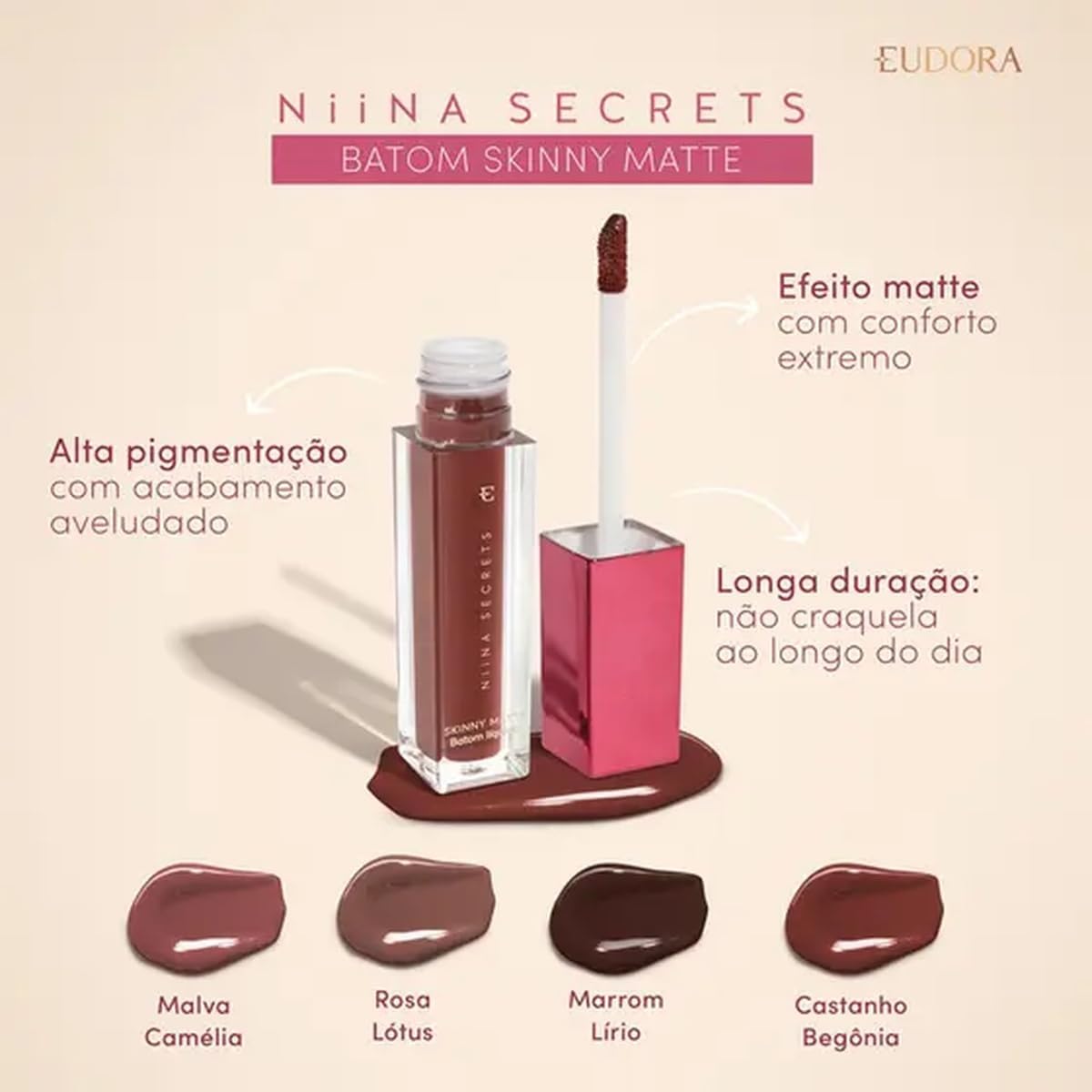NIINA SECRETS BATOM LÍQUIDO SKINNY MATTE MALVA/CAM 5ml - Imagem 2